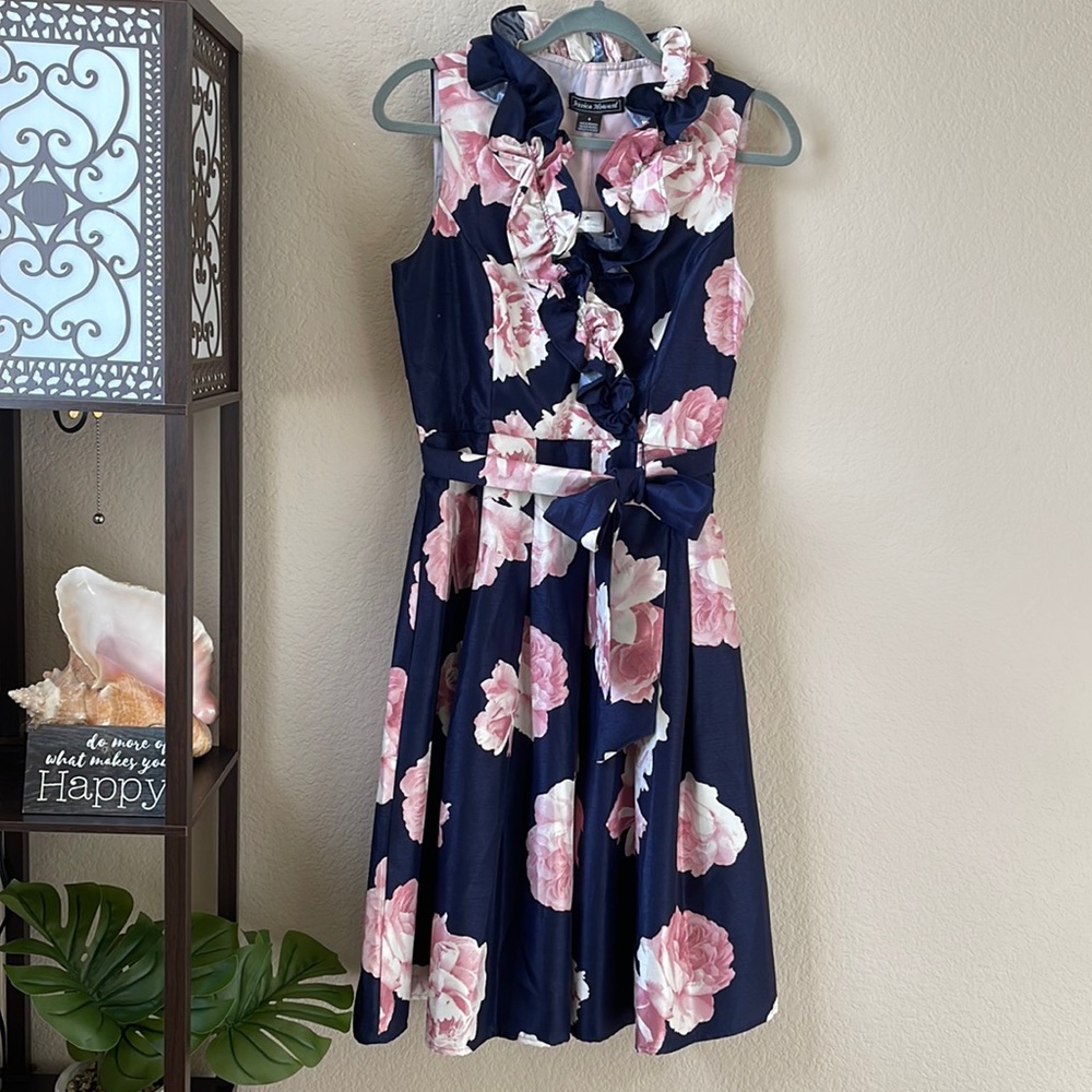 Ruffle Collar Sleeveless Floral Dress Sz 6